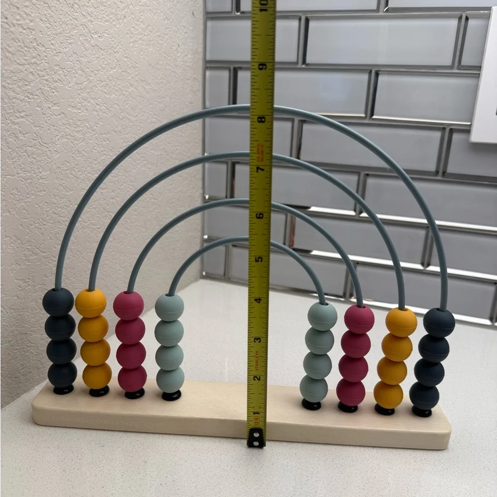 Bigjigs Toys Rainbow Abacus Educational Wooden Base Food-Grade Silicone Beads